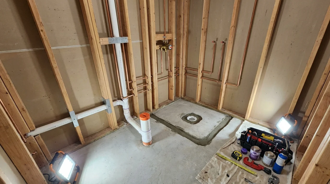 Bathroom rough-in plumbing during remodel by Johns Plumbing LLC in Redlands