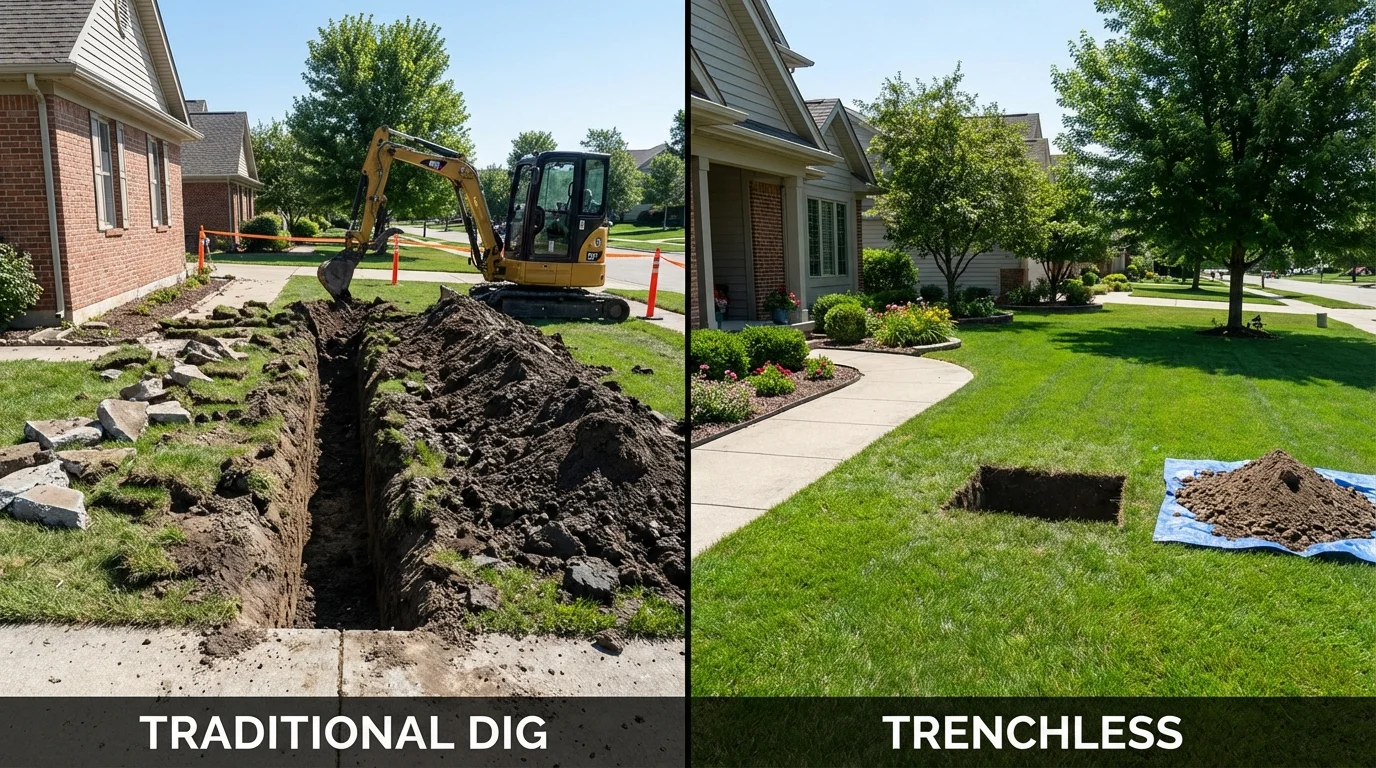 Trenchless sewer repair with minimal yard damage versus traditional excavation in Redlands, CA